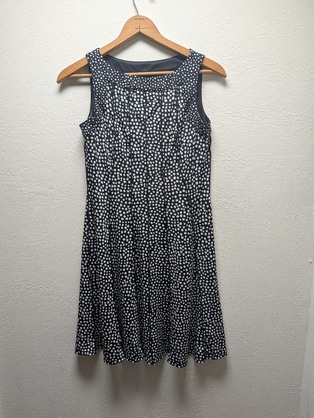Perceptions New York A-Line Dress S Black White Polka Dot Knee Pleated